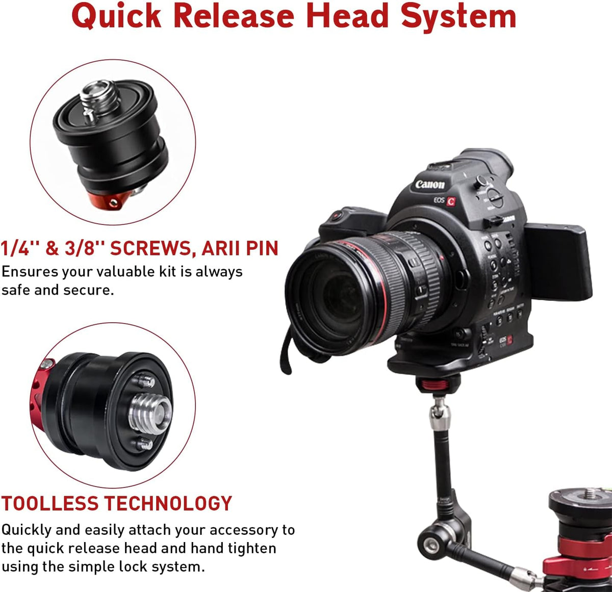 IFOOTAGE Magic Arm Clamp MA5-6, 11 Inches Adjustable Friction Power Articulating Magic Arm with 1/4" and 3/8" Thread Screw for DSLR Camera Rig/LCD Monitor/LED Lights
