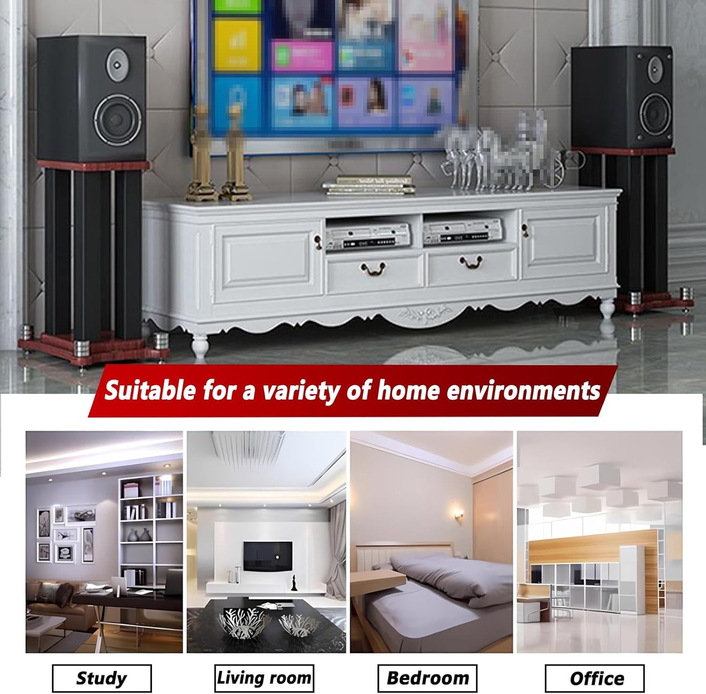 A Pair of Universal Speaker Stands, Heavy Duty Speaker Stands Holds Bookshelf Speaker Satellite Speaker Large Speaker, Vibration-Absorbing MDF Design, Holds 88lbs Speaker (Teak, 20cm/7.8in)