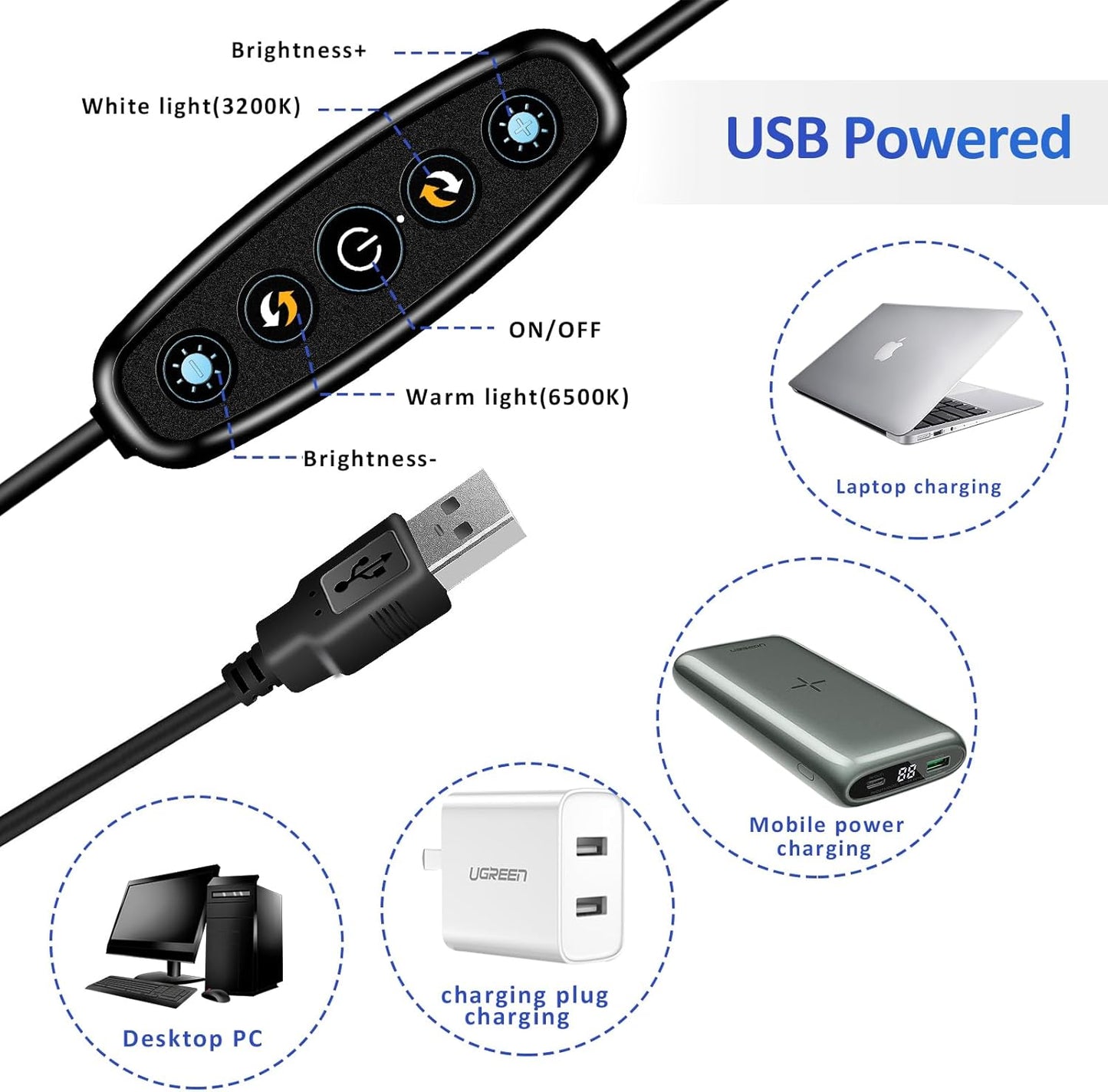 Video Conference Lighting Kit， Clip on Light Reading Lights， Ring Light, 360 ° Flexible Gooseneck Bed Night Light ，Computer Laptop Video Conferencing