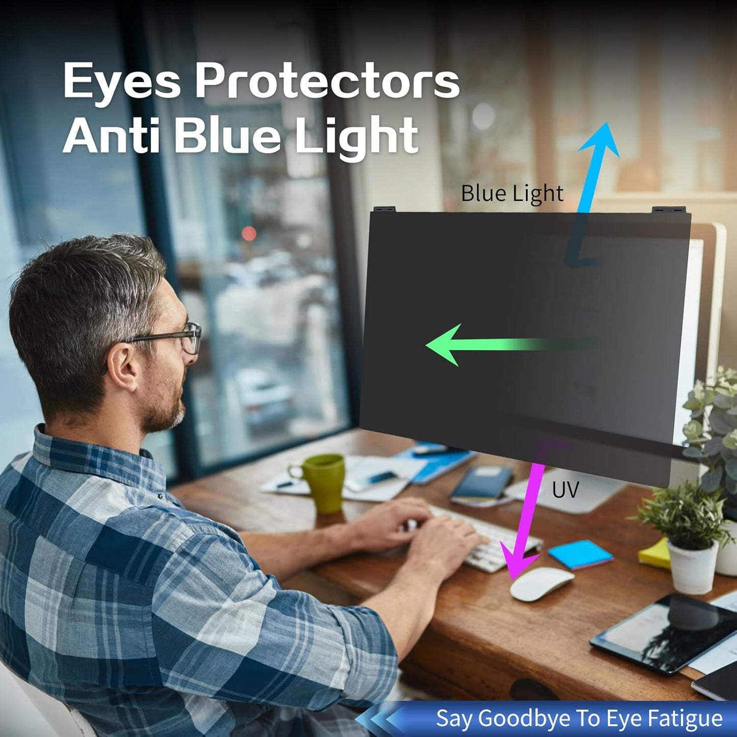 Computer Privacy Screen Filter 24 Inch, 9H Hardness Hanging Computer Screen Privacy Shield Compatible with 23.6,23.8 inch for 16:9 Widescreen Monitor, Eye Protection and Blue Light Blocks