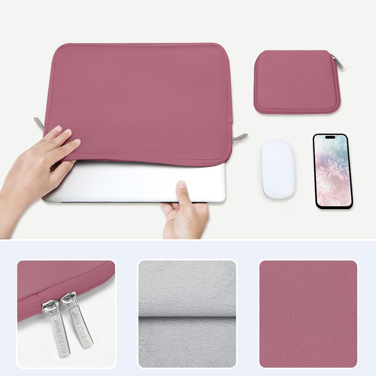 MOSISO Laptop Case 13.3 inch, 13-13.3 inch Laptop Sleeve Bag Compatible with MacBook Air/Pro 13/Pro 14 M5 M4 M3 M2 M1, HP Dell ASUS Lenovo, Neoprene Computer Sleeve Bag with Small Case, Dusty Rose