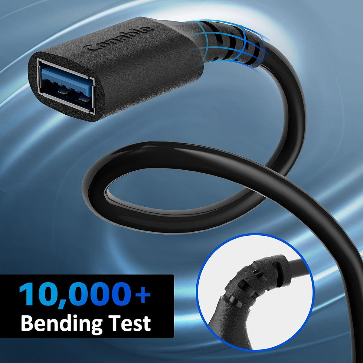 3 Pack USB 3.0 Extension Cable 6 Feet, USB A Male to Female Extender Cord, 5Gbps Data Transfer for Webcam, Printer, Keyboard, Mouse, Flash Drive, Hard Drive, Controller, Black Cable with 5 Cable Ties