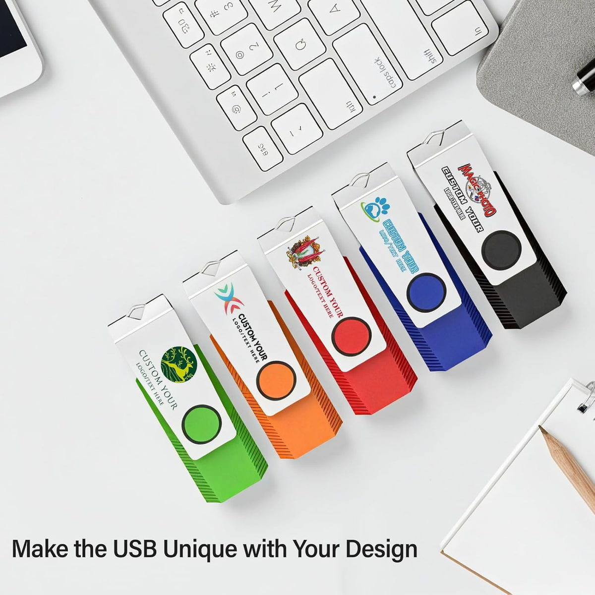 Customizable Flash Drives 1GB, Wooolken Personalized USB 2.0 Drive 10/20/50/100 Pack, Custom Thumb Drive Engraved Logo USB Drive (Mixcolors)