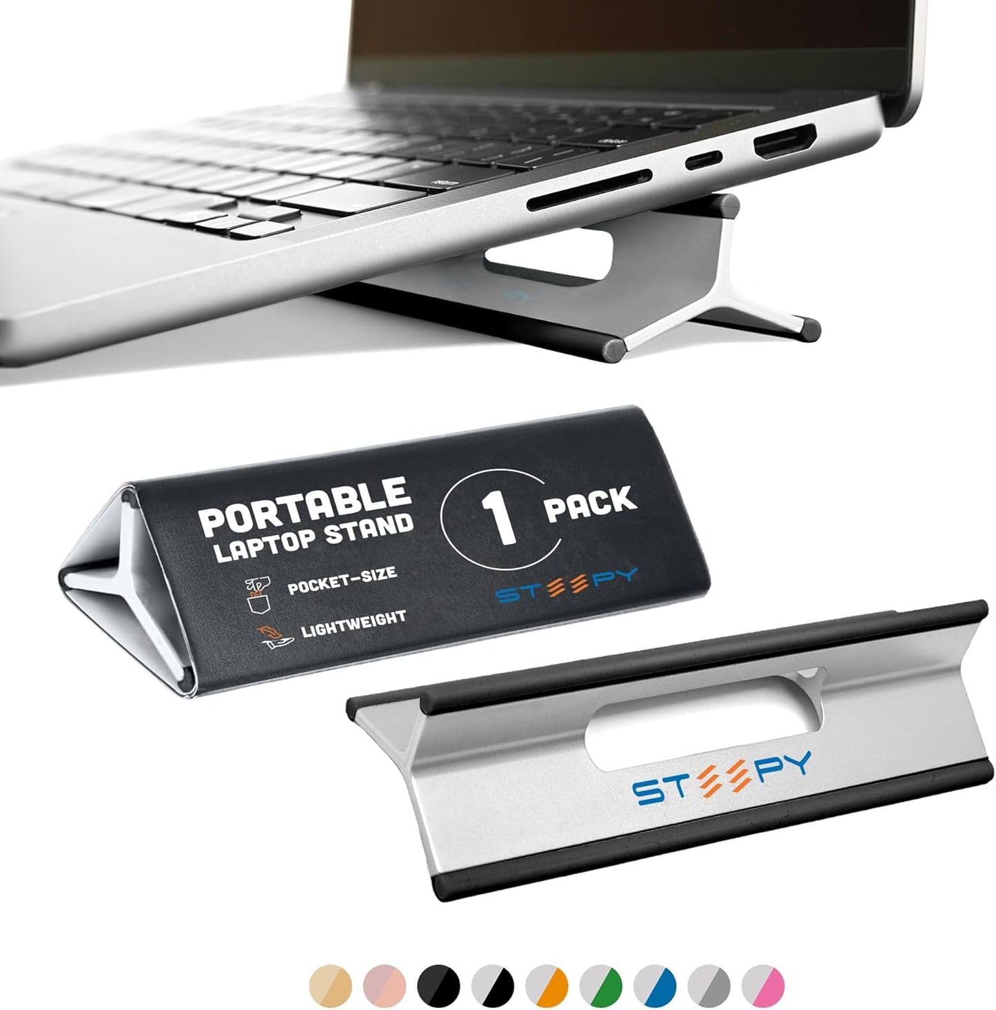 Steepy Portable Laptop Stand for Desk – Adjustable Height, & Portable Laptop Holder – Ergonomic Computer Stand for Cooling & Comfort – Slip-Proof, Sturdy Design – Universal Fit for 13-17 Inch Devices