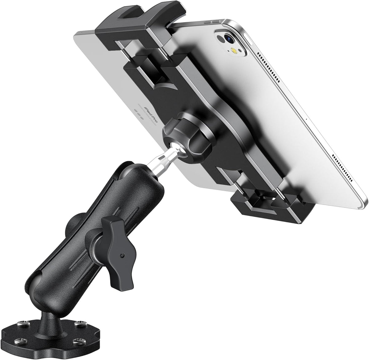 Heavy Duty Tablet Mount for Truck & Vehicle, Drill Base Tablet Holder for Truck with Aluminum Arm, Compatible with 4.7"-12.9" Tablets/iPad/Phones, iPad Truck Mount for Dashboard, Walls, Boat