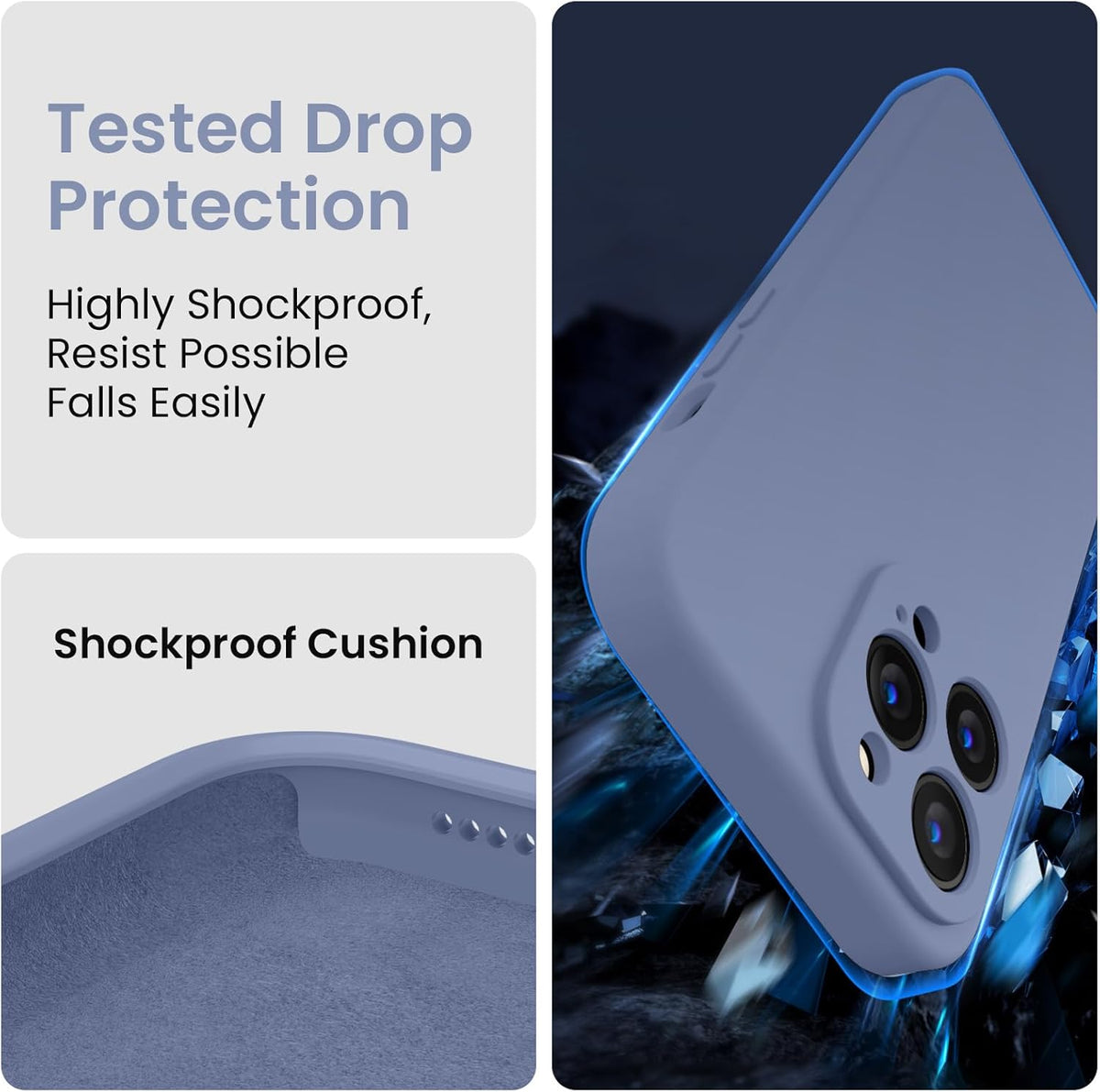 FireNova Designed for iPhone 13 Pro Max Case, Silicone [Camera Protection] Phone Case with [2 Screen Protectors], Soft Anti-Scratch Microfiber Lining Inside, 6.7 inch, Lavender Gray
