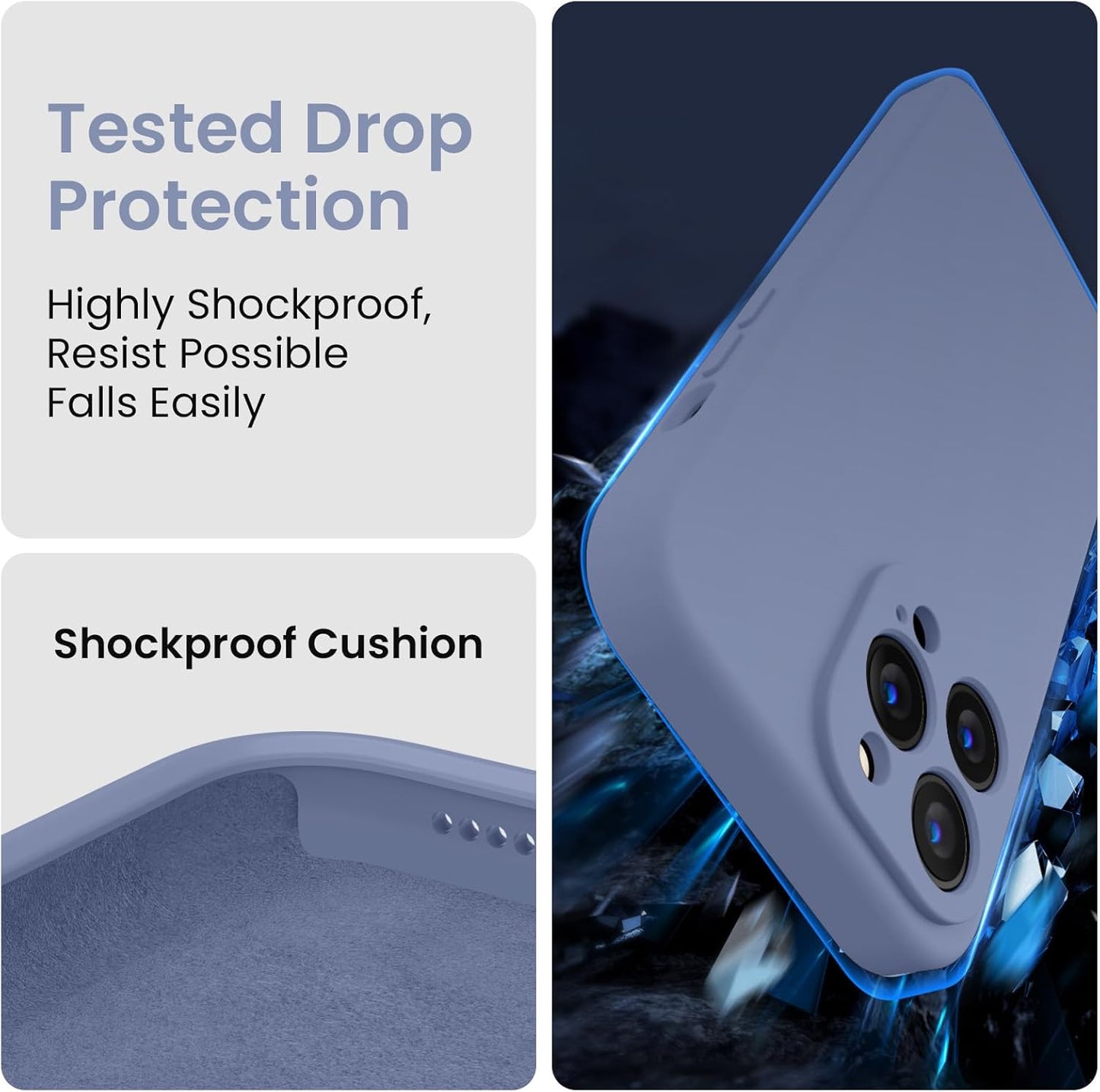 FireNova for iPhone 14 Pro Case, Silicone Upgraded [Camera Protection] Phone Case with [2 Screen Protectors], Soft Anti-Scratch Microfiber Lining Inside, 6.1 inch, Lavender Gray