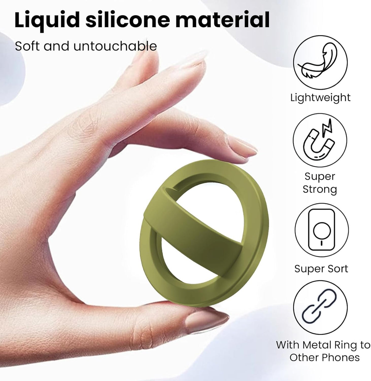 Magnetic Silicone Ring Grip Phone Holder, Loop Grip Phone Holder,Magnetic Phone Loop,Magsafe Phone Grip,Compatible with Magsafe for iPhone 16/15/14/13/12 Series (Wasabi Green)