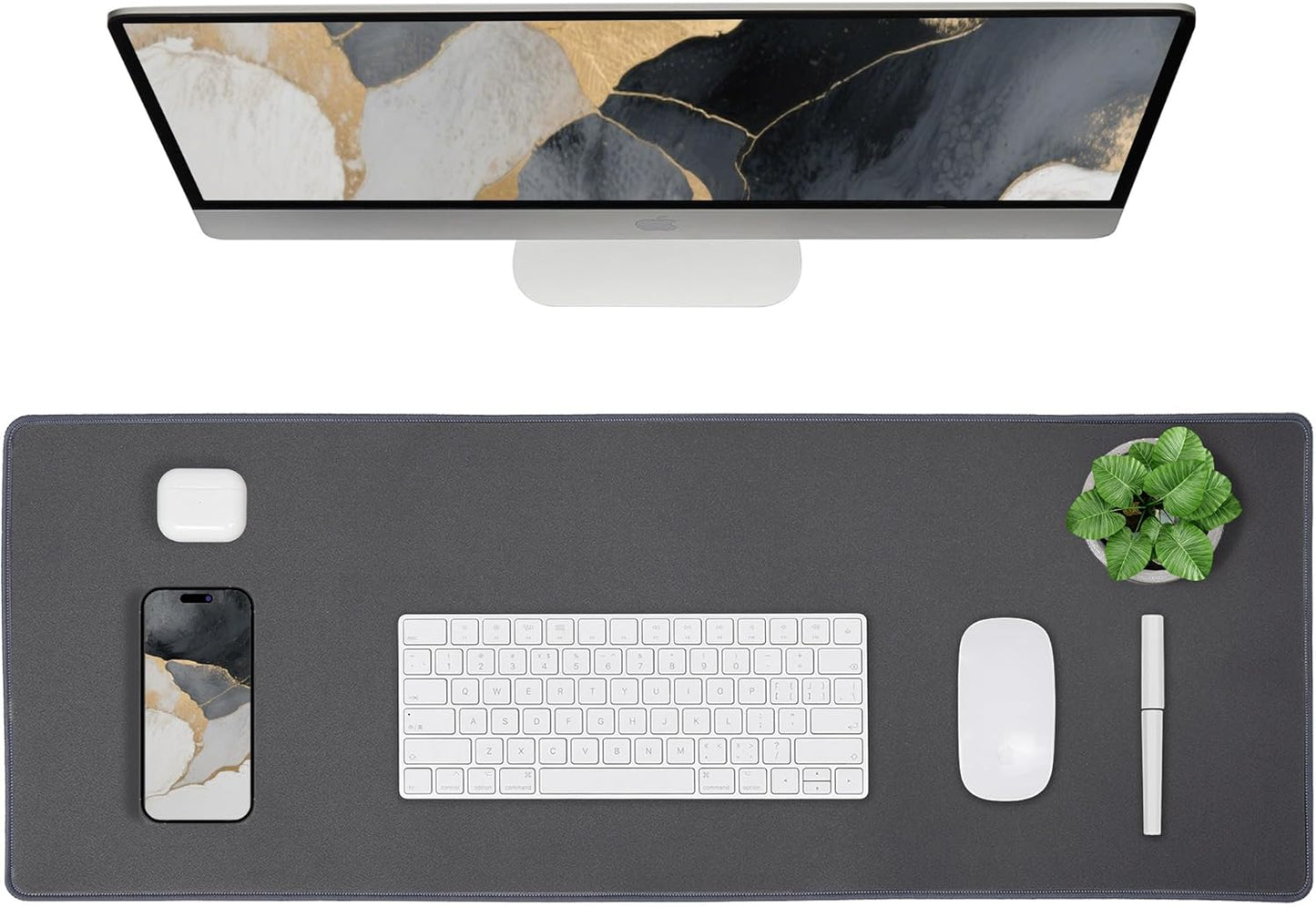 ALOANES Waterproof Mouse Pad with Durable Stitched Edge, XXXL gaming Keyboard Pad, Non-Slip Rubber Base Mouse Mat, Extended Desk pad for Gamer, Office & Home, Dark Gray Mousepad 35.4''x 15.7''x 0.12''