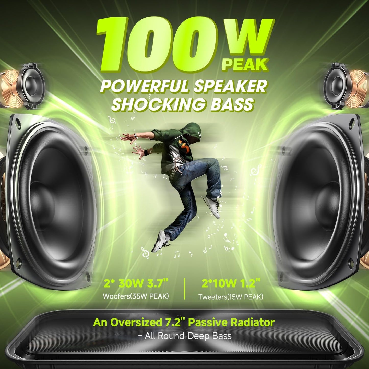 W-KING Portable Loud Bluetooth Speaker Wireless, 100W Max IPX6 Waterproof Outdoor Speaker Subwoofer, 60W Exlarge Passive Radiator- All-Round Rich Bass/40H/EQ/PowerBank/TF/AUX, Party Big Large Boombox