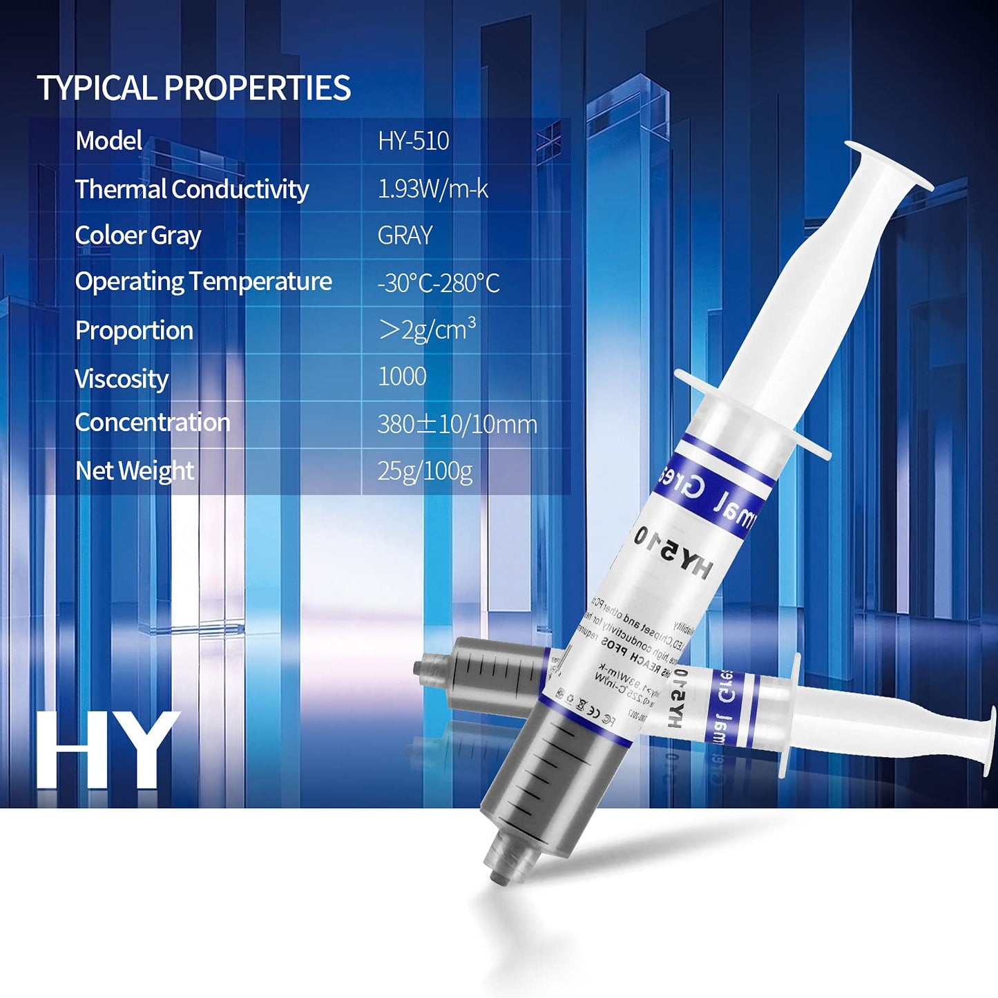 HY-510-100g (25g*4) Thermal Conductivity: >1.93W/m-k CPU Thermal heatsink Paste Silicone Grease Compound Non-Conductive for pc CPU gpu PS4 100 Gram