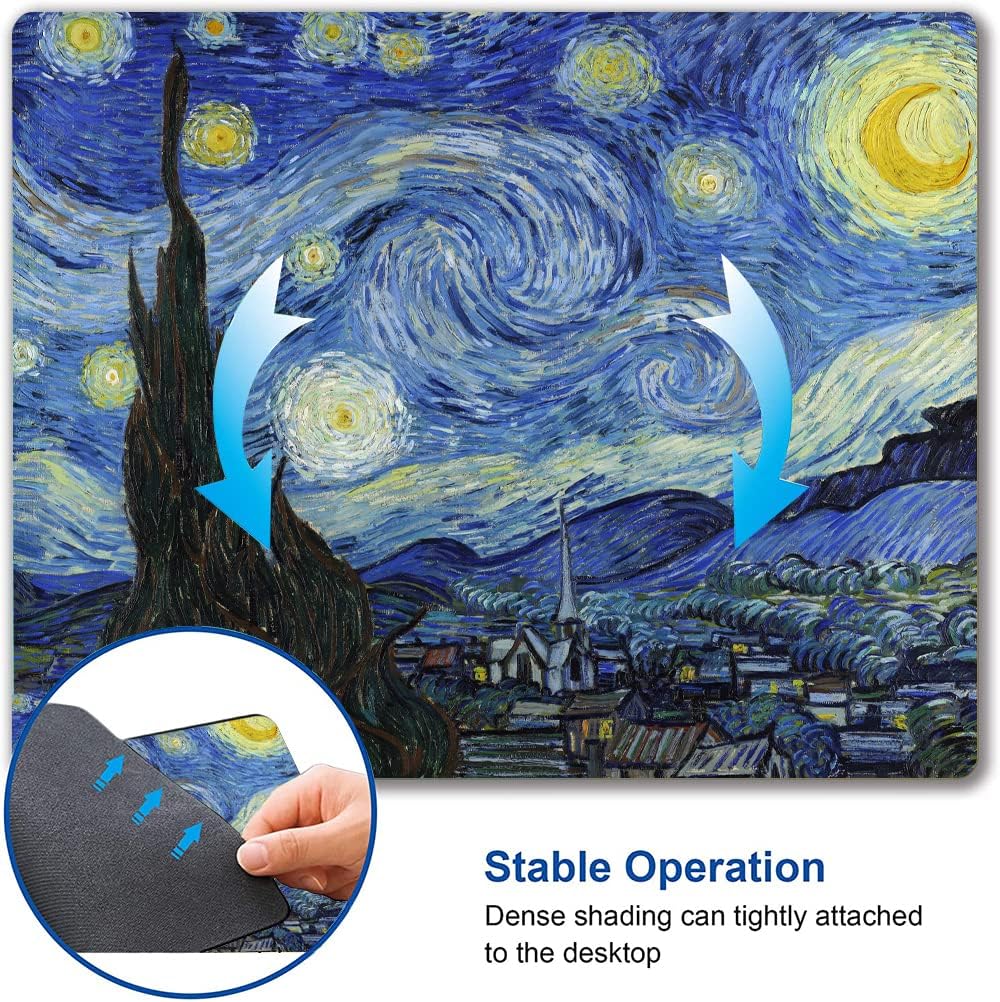 Mouse Pad, Premium-Textured Mouse Mat, Non-Slip Rubber Base Mousepad for Laptop, Computer & PC,9.5×7.9 in,Van Gogh Starry Night