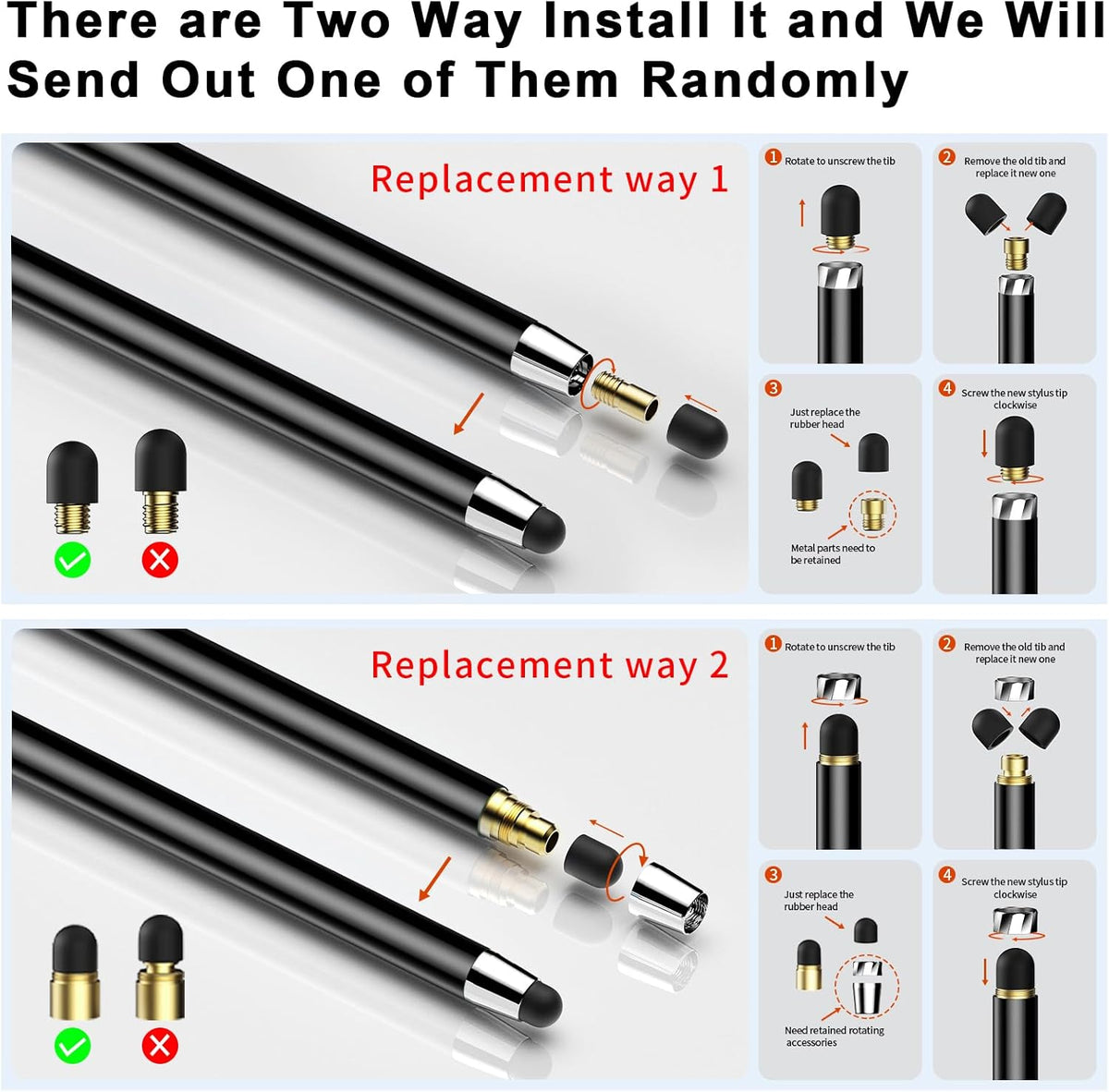 10 PCS Stylus,Stylus Pen for Touchscreen,Stylus 2-in-1 High Sensitivity & Precision Suitable for All Touch Screens of iPhone/ipad/Android Tablets(10 Stylus Pen Rose Gold/Black + 20 Tips)