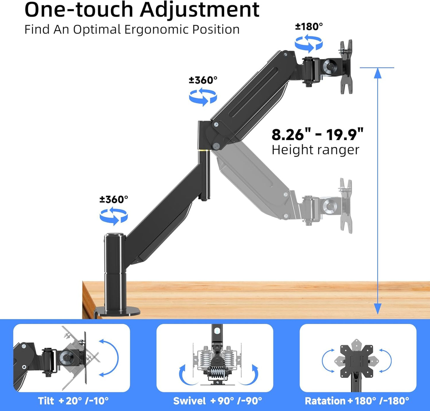 Suptek Ultrawide Monitor Arm Mount for 17 to 49 Inch Heavy Duty Curved Screen,Holds 46.2 lbs,Adjustable Gas Spring Monitor Arm Desk Mount Stand,75/100mm Vesa Mount,Black