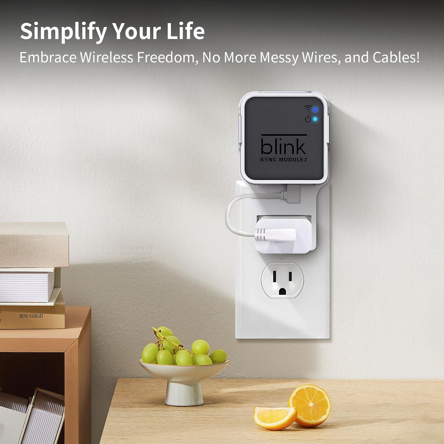 256GB USB Flash Drive & Outlet Wall Mount for Blink Sync Module 2 with Short Cable - Save Space - No Messy Wires - Easy Move Mount Bracket Holder for Blink Outdoor Indoor Security Camera (1 Pack)