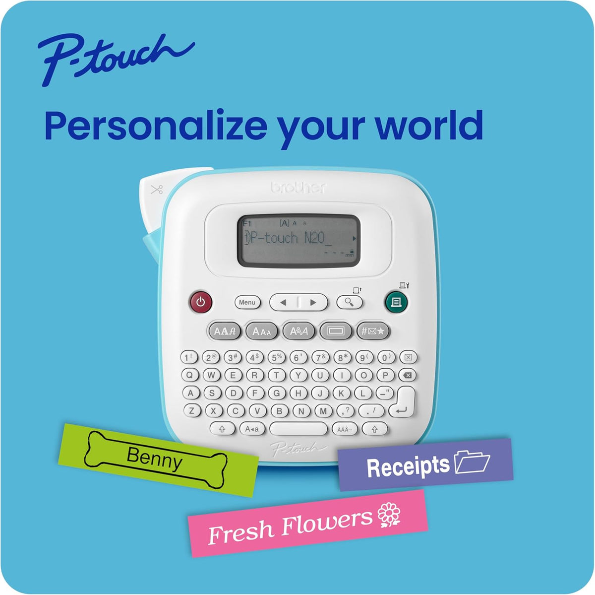 Brother P-Touch PT-N20 Personal Desktop Label Maker, Portable, Handheld and Prints, P-Touch Btag ~½” (12mm) Wide Color Personalized Label Tapes