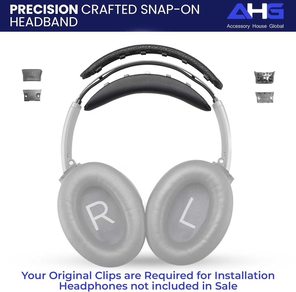 AHG QC35 ii Headband / QC35 Headband pad Cushion kit. Compatible w/Bose QuietComfort 35 ii / QC35 Headphones (Black). Premium Headband Design | Seamless DIY Assembly | Superior Comfort and Durability