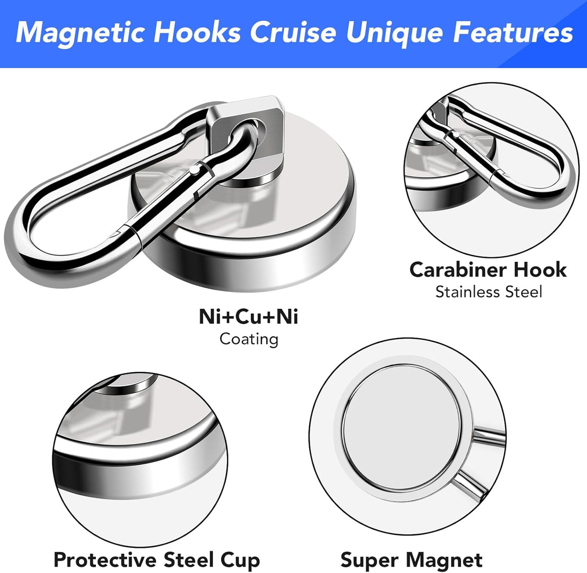 LOVIMAG Strong Magnetic Hooks, 70LBS Heavy Duty Magnet Hooks Strong Neodymium Magnets with Carabiner Hook, Hook Magnets with Swivel for Hanging, Cruise, Grill, Kitchen, Refrigerator - 12 Pack