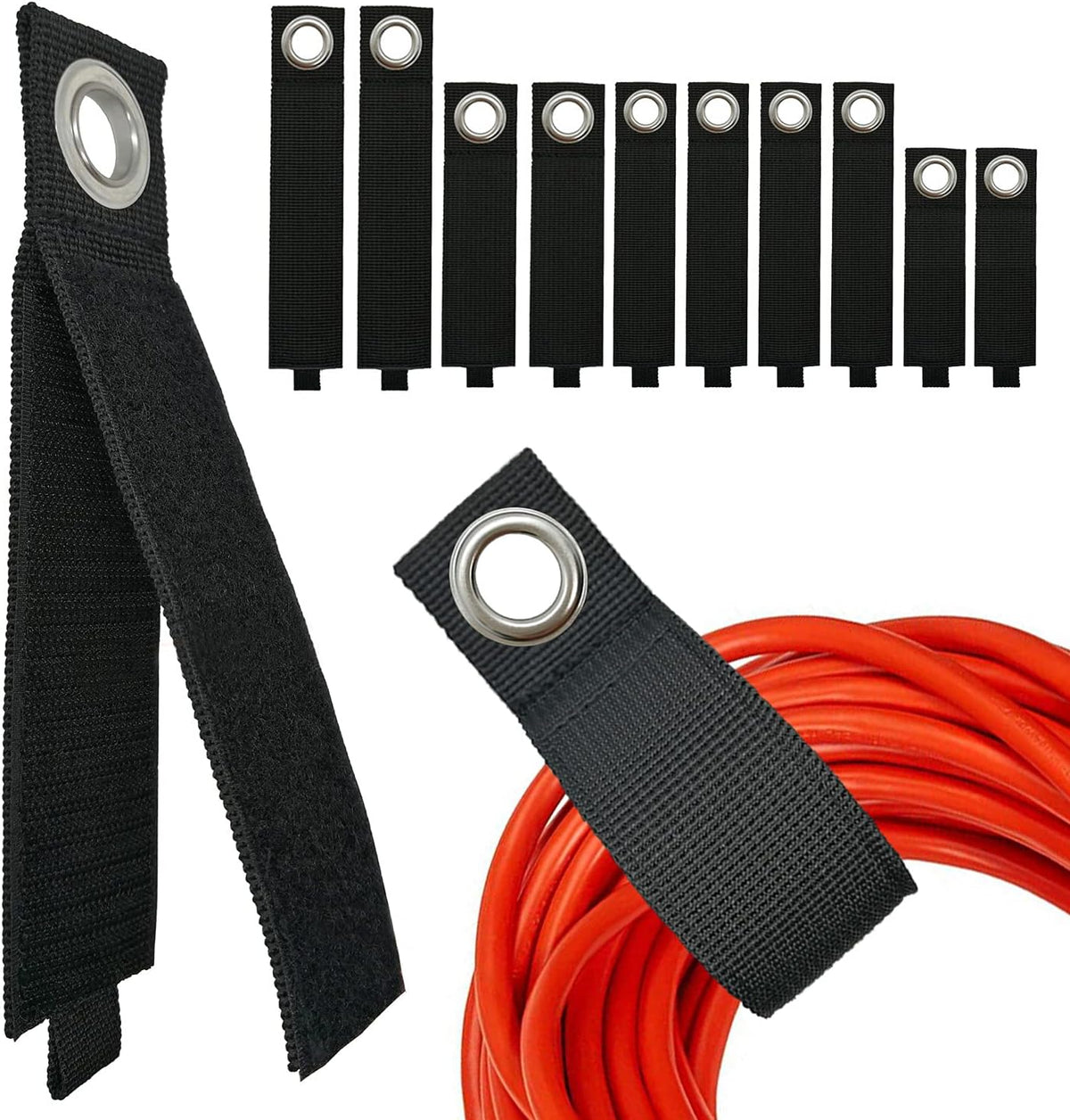 Heavy-Duty Storage Straps (Assorted 10 Pack) - Extension Cord Storage, Organizer, Cord Wrap Keeper, Cable Straps for Tools, Hoses, Rope, RV, Workshop and Garage Wall Storage and Organization