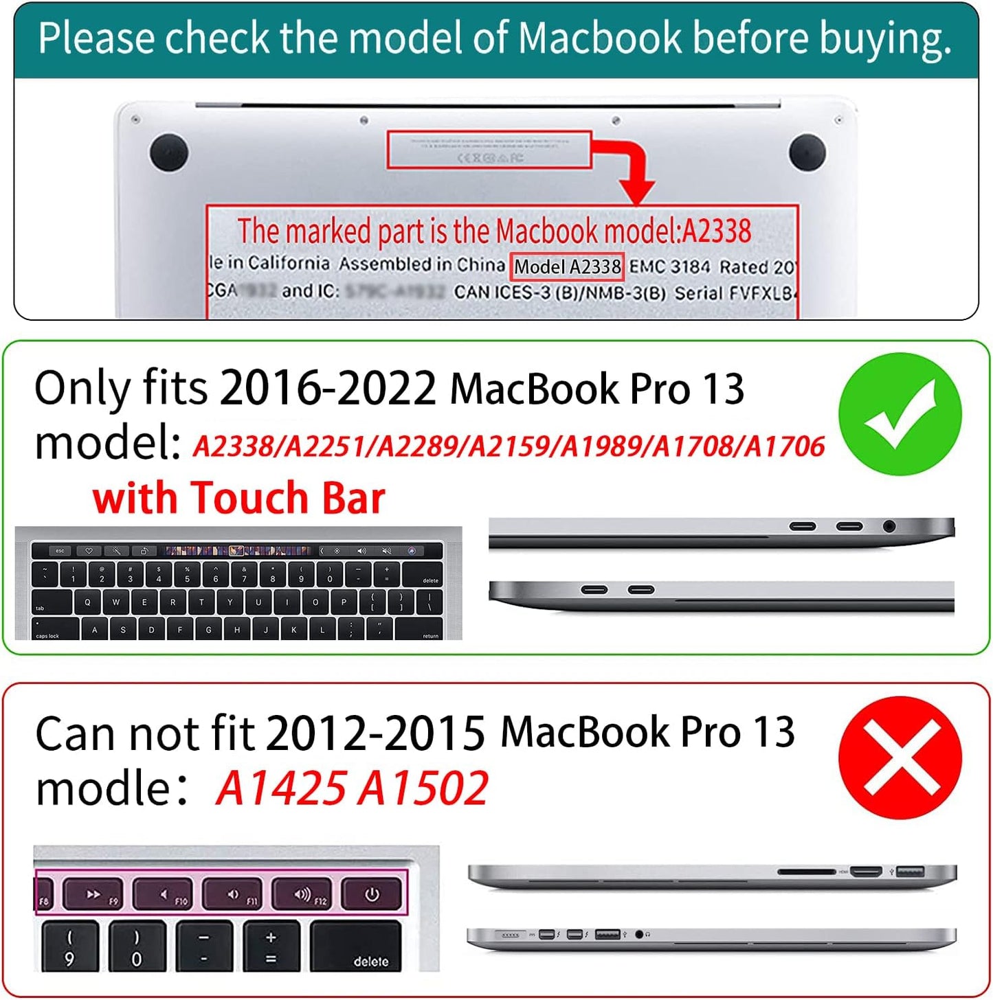 Teryeefi Compatible with MacBook Pro 13 inch Case 2020 2021 2022 2016-2019 Model M1 & M2 A2338 A2251 A2289, Hard Shell Keyboard Cover for Touch Bar, Tropical Leaf, Leaves