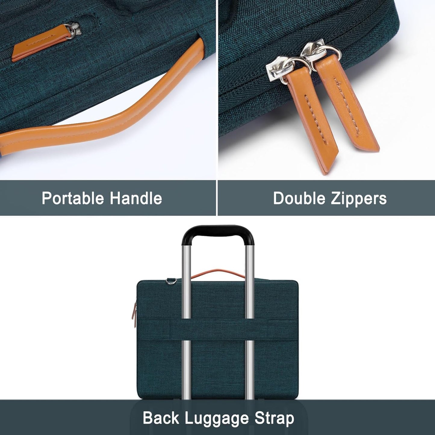 MOSISO 360 Protective Laptop Shoulder Bag,15 inch Computer Bag Compatible with MacBook Air M4 M3 M2/Pro A1990 A1707, Dell XPS Plus,Side Open Messenger Bag with 4 Zipper Pockets&Handle, Teal Green