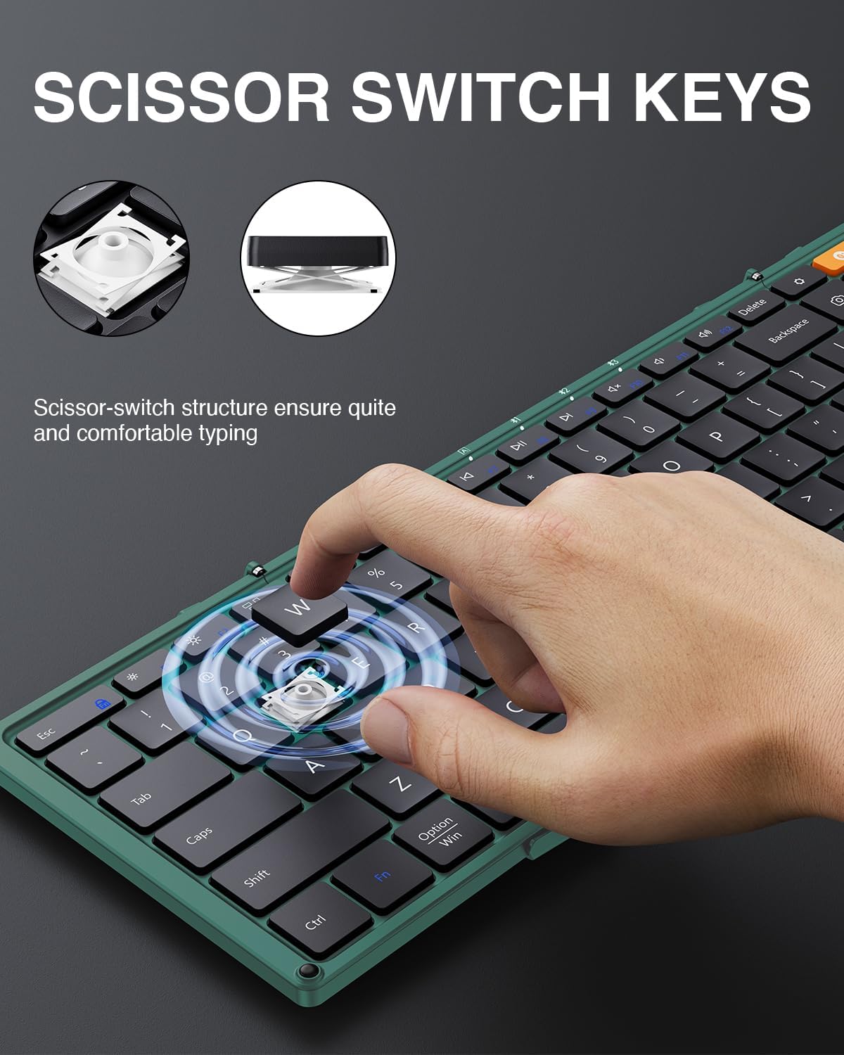 ProtoArc Foldable Bluetooth Keyboard, XK01 Folding Wireless Portable Keyboard with Number Pad, Full-Size Travel Keyboards for Windows iOS Android Tablet Smartphone Laptop PC - Dark Green