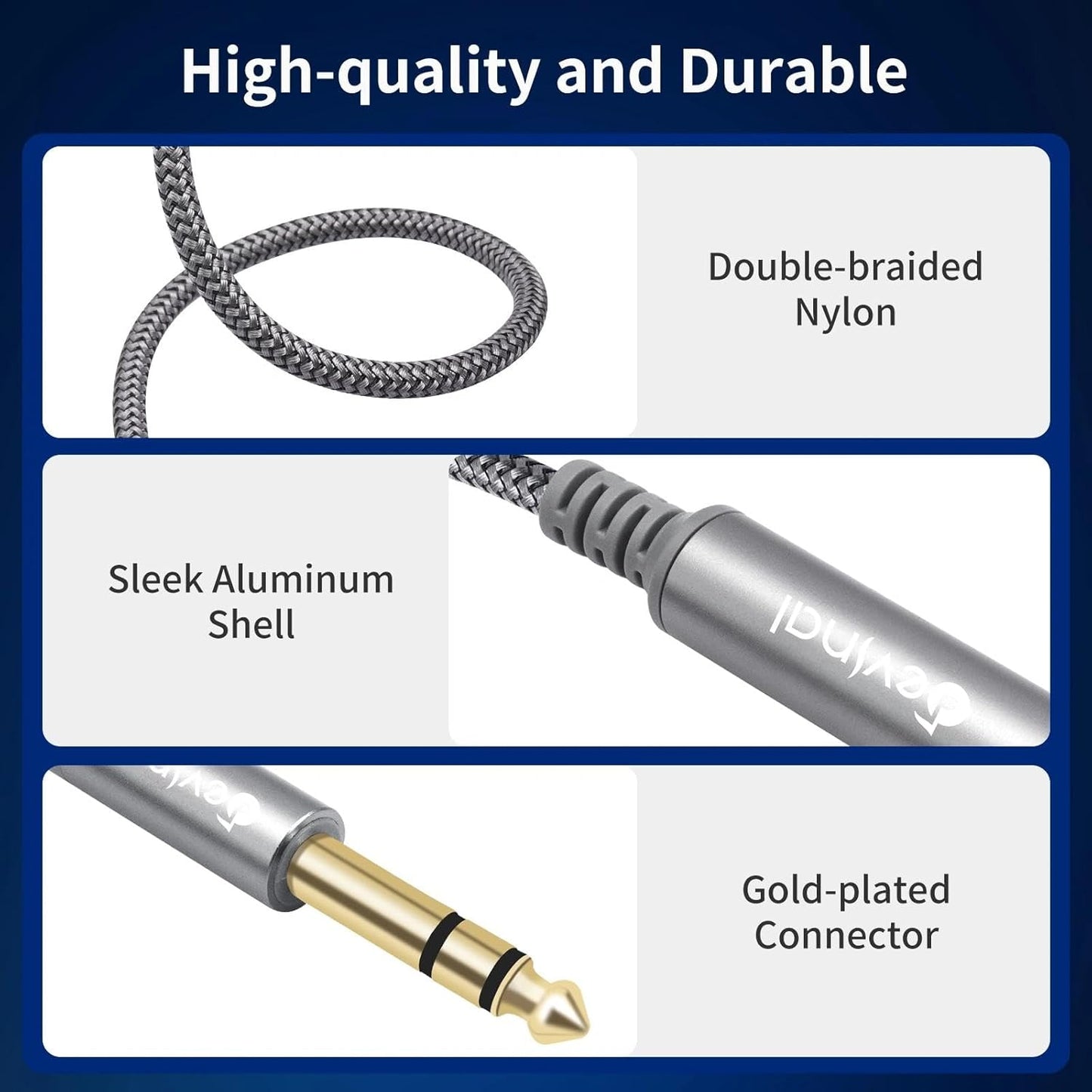 Devinal 1/4 inch Headphone Extension Cable, 6.35mm TRS Male to Female Stereo Cord, Quarter Inch Guitar Cable Extender, 15ft (4.5 Meters)