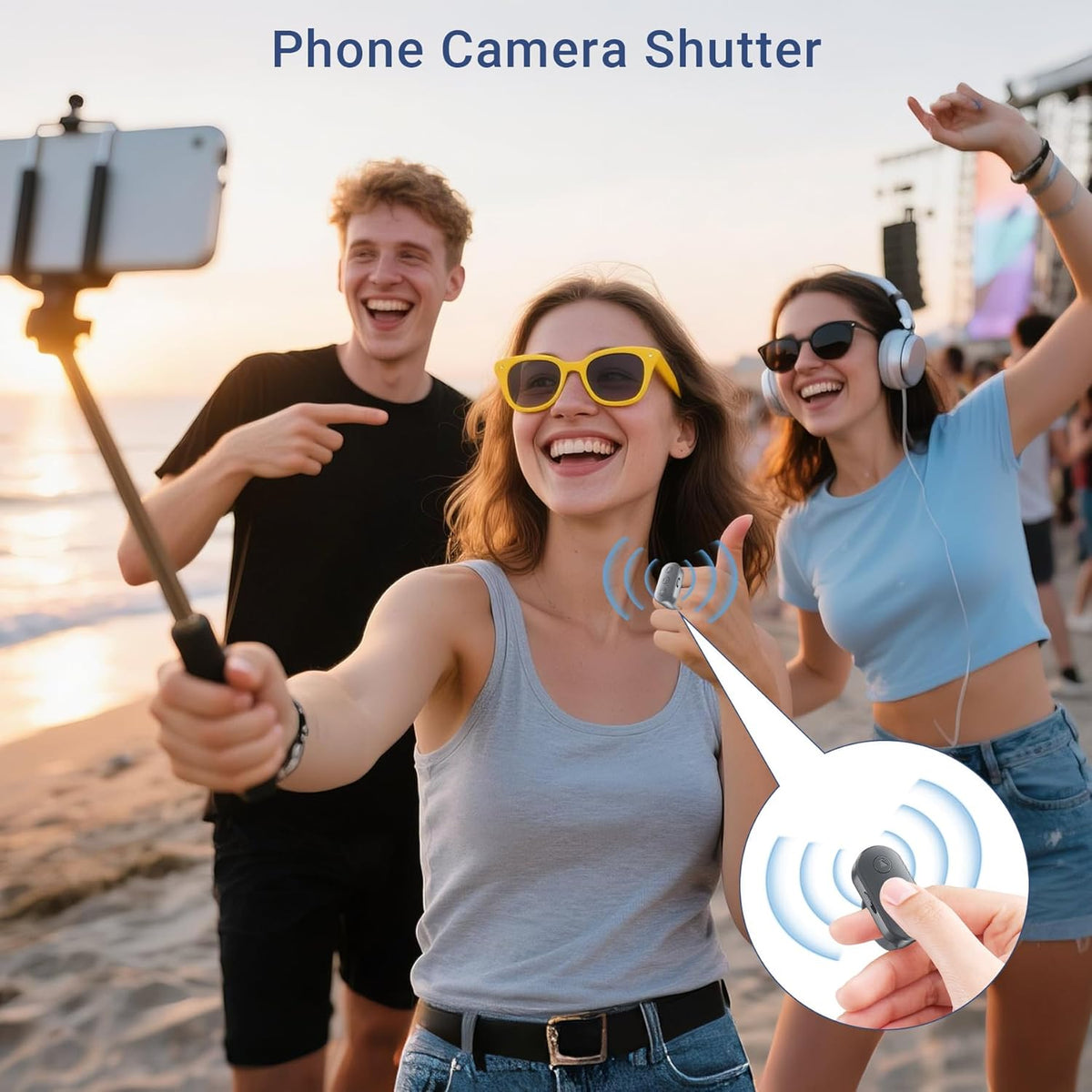 Phone Camera Ring Remote Control with Zoom in/Out, Rechargeable Shutter with Front/Rear Camera Switch for iPhone Android iPad, Hands Free Remote Ring for Photo & Video Recording Content Creator