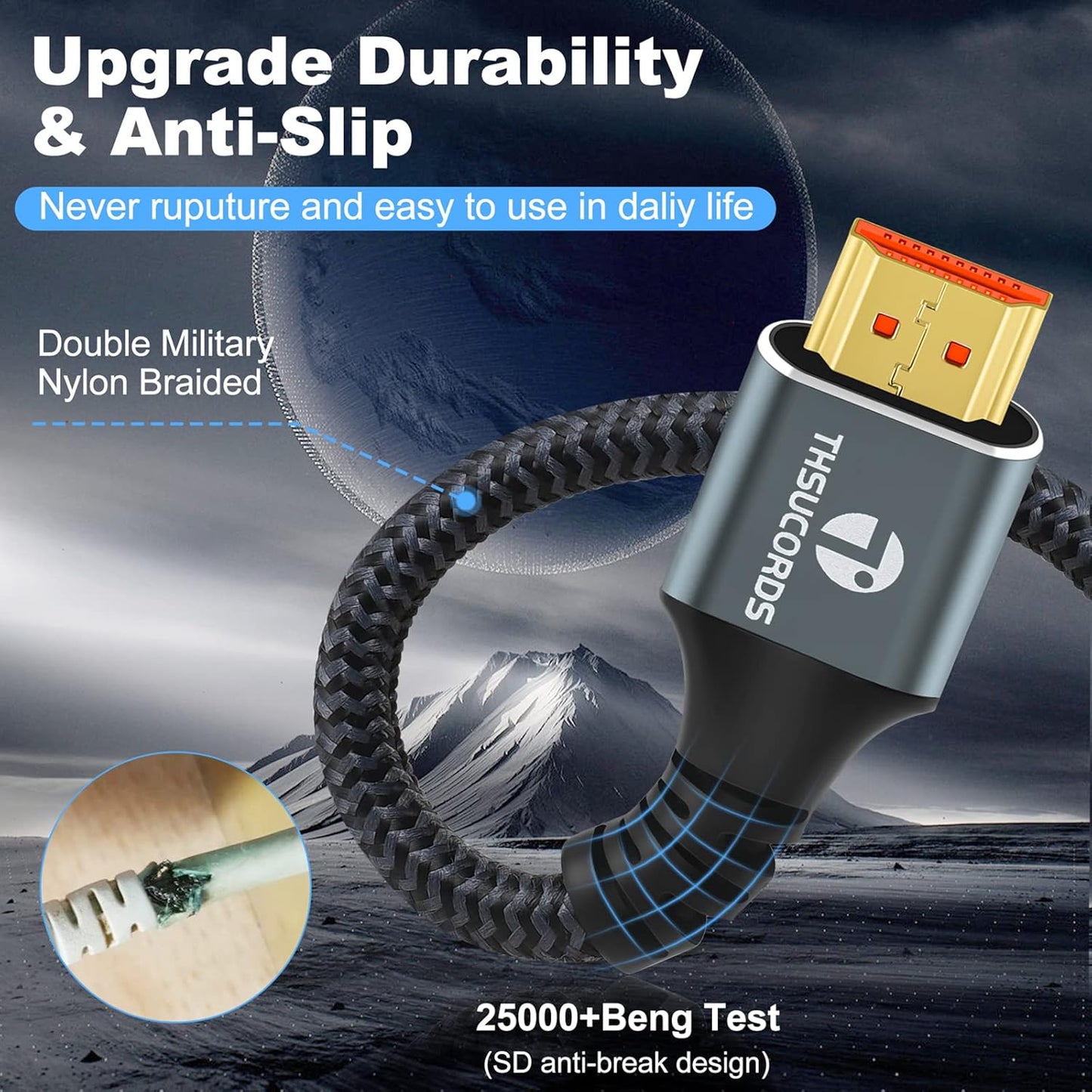 8K 4K HDMI Cable 1.6FT 2 Pack, High Speed Braided HDMI to HDMI 2.1 Cord Supports 8K@60Hz, 4K@120Hz 144Hz 48Gbps Compatible with Roku TV/PS5/HDTV/Blu-ray