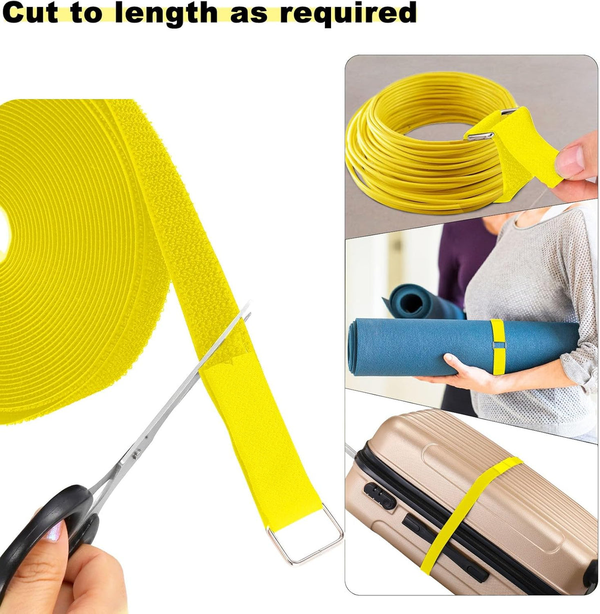 1"x16ft Hook and Loop Straps with 25 Metal Buckles, Adjustable Fastening Cable Straps, Cut-to-Length Cinch Strap, Reusable Nylon Securing Cord Ties for Organizer or Storage, 1 inch Wide,Yellow