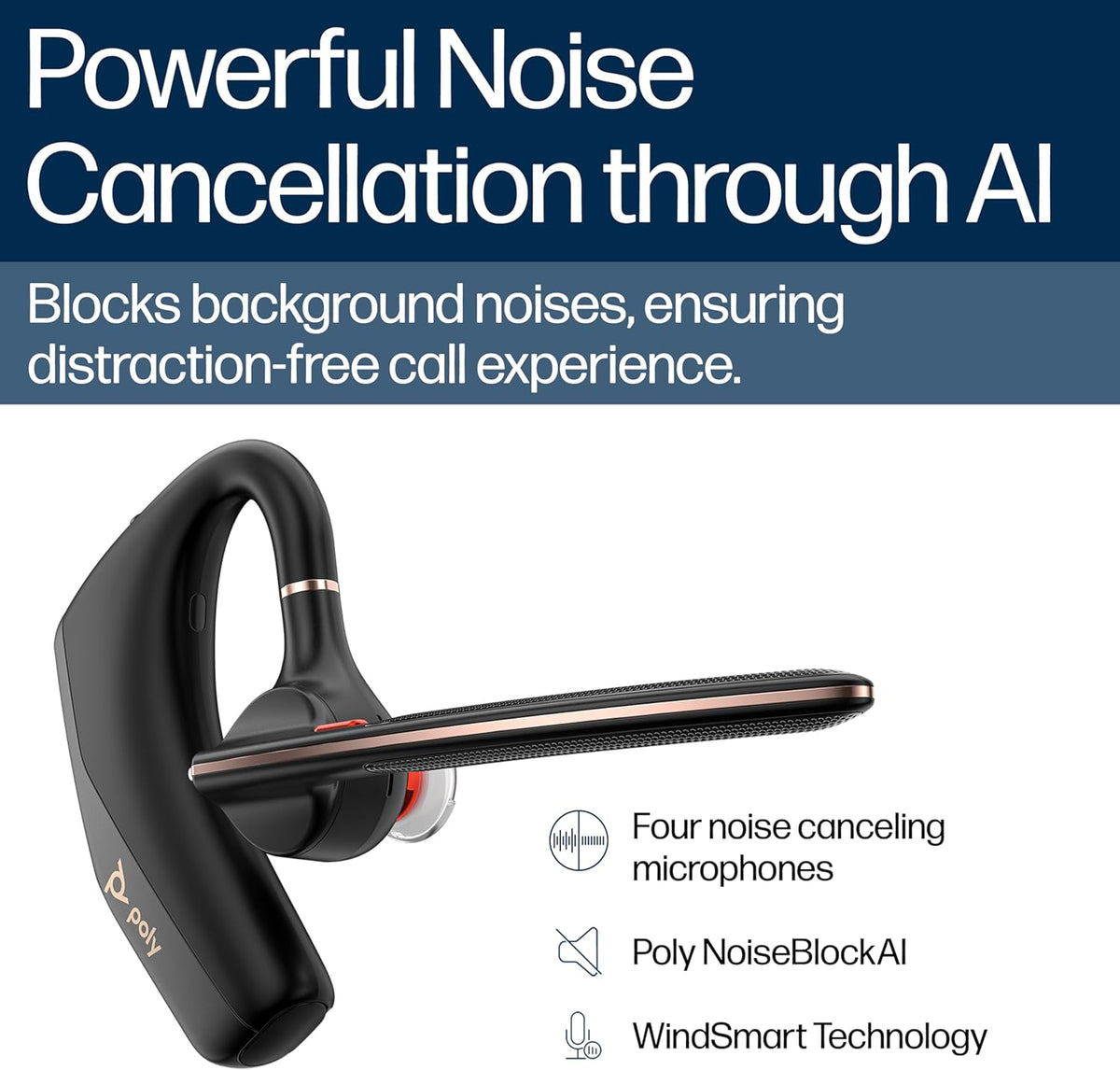 POLY Voyager Legend 50 UC Bluetooth Headset with Charging Case - 4 Noise-Canceling Mics, AI NoiseBlockAI & WindSmart Tech - Bluetooth Headphones with Mic, Smart Call Controls, All-Day Comfort