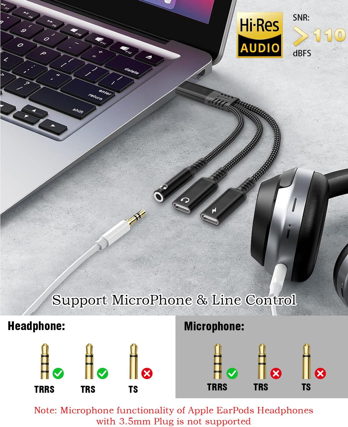 tavalmax USB C Splitter,USB C to 3.5mm Headphone and Charger Adapter,USB Type-C Digital Audio Headset/OTG Converter with 60W PD Fast Charging Dongle Cable for iPhone16/15, iPad, MacBook, Galaxy, Pixel