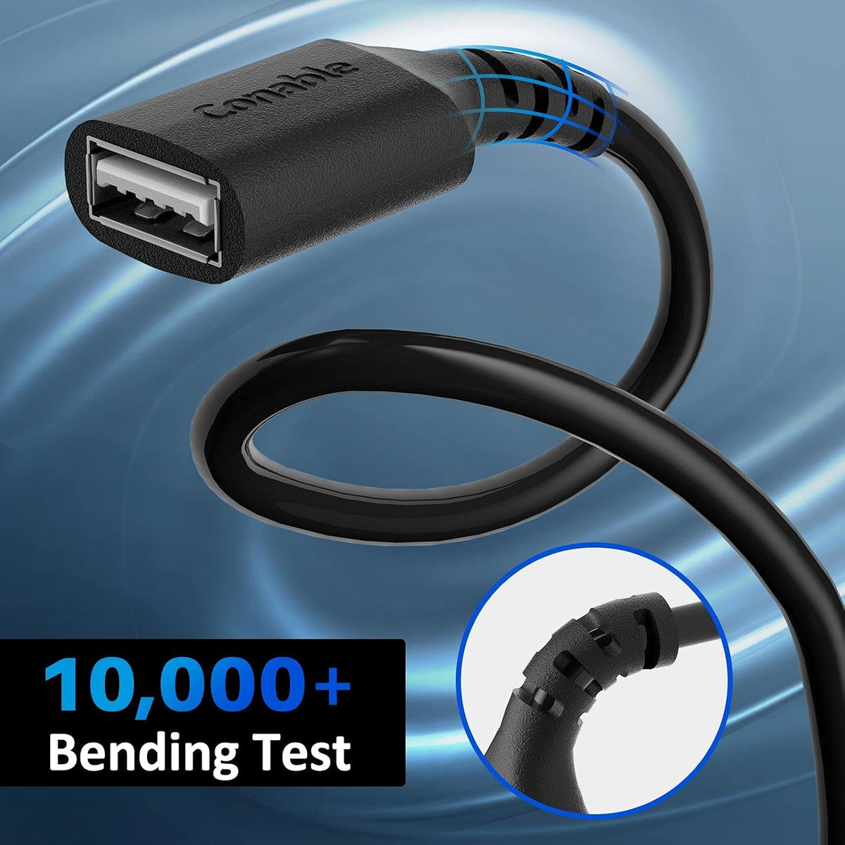 3 Pack USB Extension Cable 8 FT, USB 2.0 Type A Male to Female Extender Cord Adapter, Compatible with Printer, Keyboard, Mouse, Flash Drive, Hard Drive, Controller, Black Cable with 5 Cable Ties