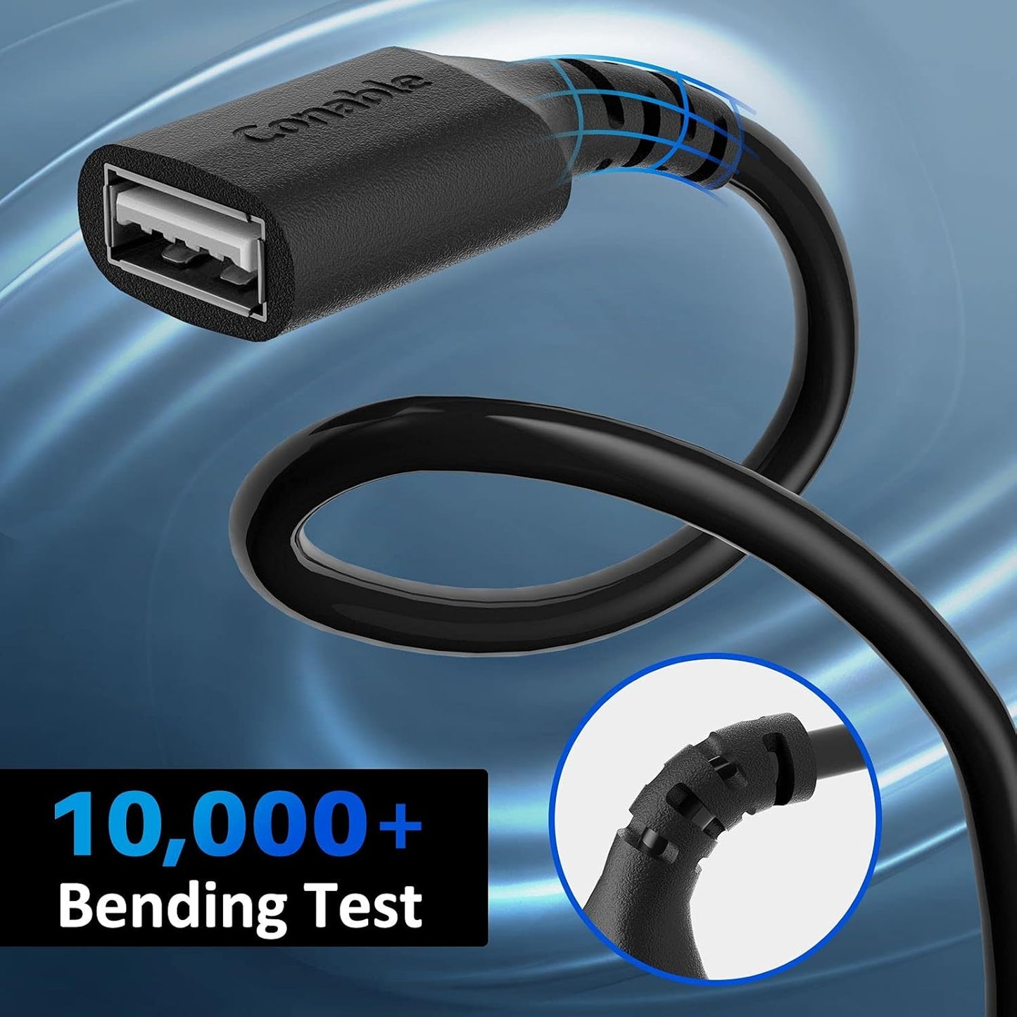3 Pack USB Extension Cable 10 FT, USB 2.0 Type A Male to Female Extender Cord Adapter, Compatible with Printer, Keyboard, Mouse, Flash Drive, Hard Drive, Controller, Black Cable with 5 Cable Ties