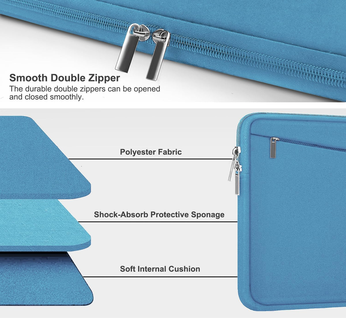 15.6 inch Laptop Sleeve, Slim Computer Carrying Bag Protective Cover Briefcase with Front Pocket, Durable Laptop Case for 15-16 Inch HP, Dell, Lenovo, Asus- Sky Blue