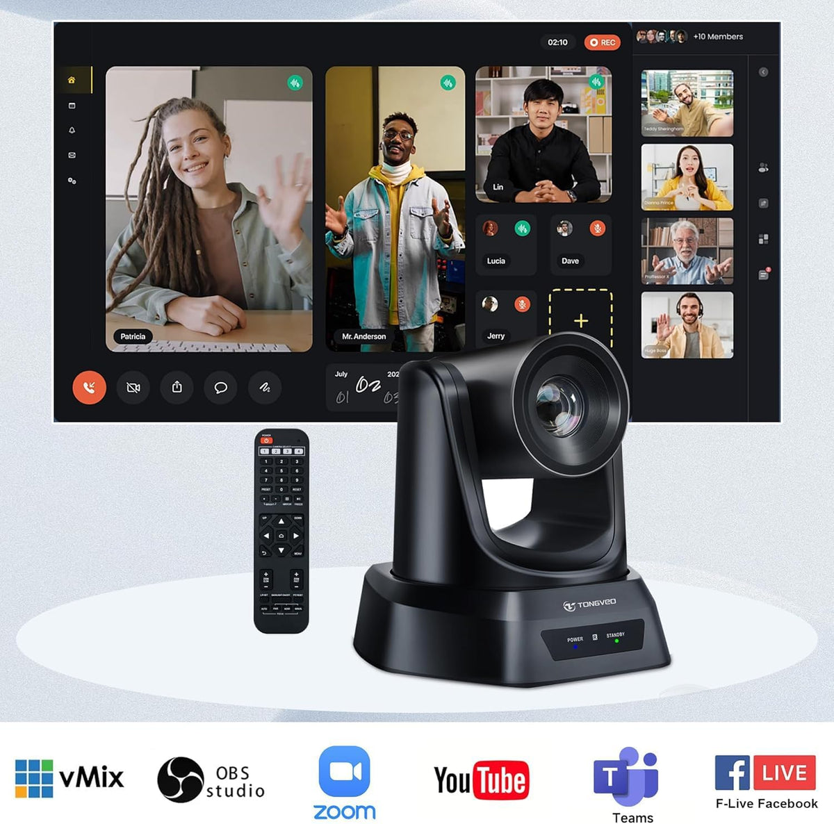 5.8GHz Wireless Conference Room Webcam, Church Live Streaming 3X USB 1080P 60fps PTZ Camera for Worship Services Online Conference, Works with Zoom, OBS Easy to Set Up