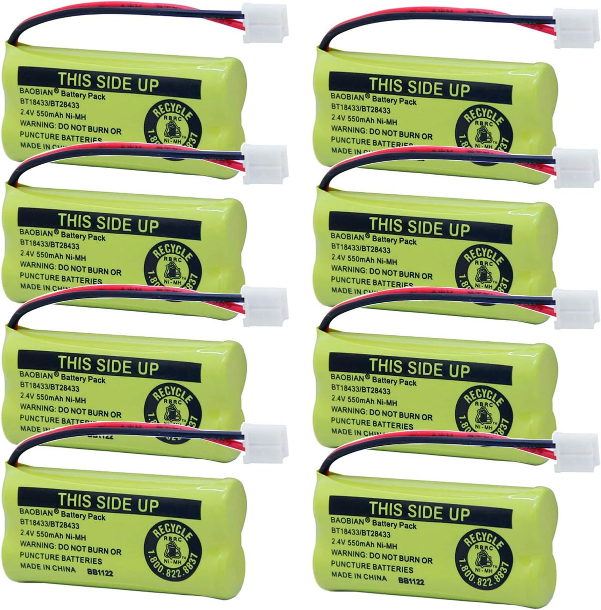 BT18433/BT28433 2.4V 550mAh Ni-Mh BT184342/BT284342 Cordless Phone Battery BT8000/BT8001 BT-6010 BT-8300 BT-1011 BT-1018 BT-1022 CPH-515D CS6209 CS6219 CS6229 DS6301 DS6101 CL80109 (8 Pack)