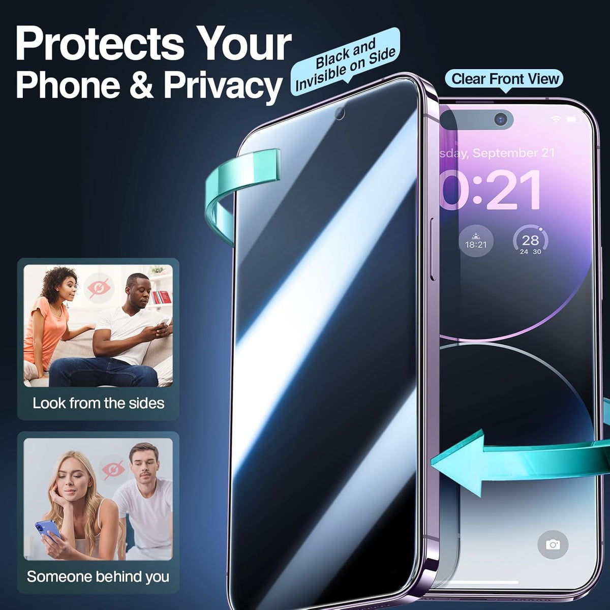 SMARTDEVIL 2PACK Privacy Screen Protector for iPhone 14 Pro Shatterproof Tempered Glass [True 28°Anti Spy] [9H Hardness] [Auto Dust-Elimination Install], [Bubble Free]