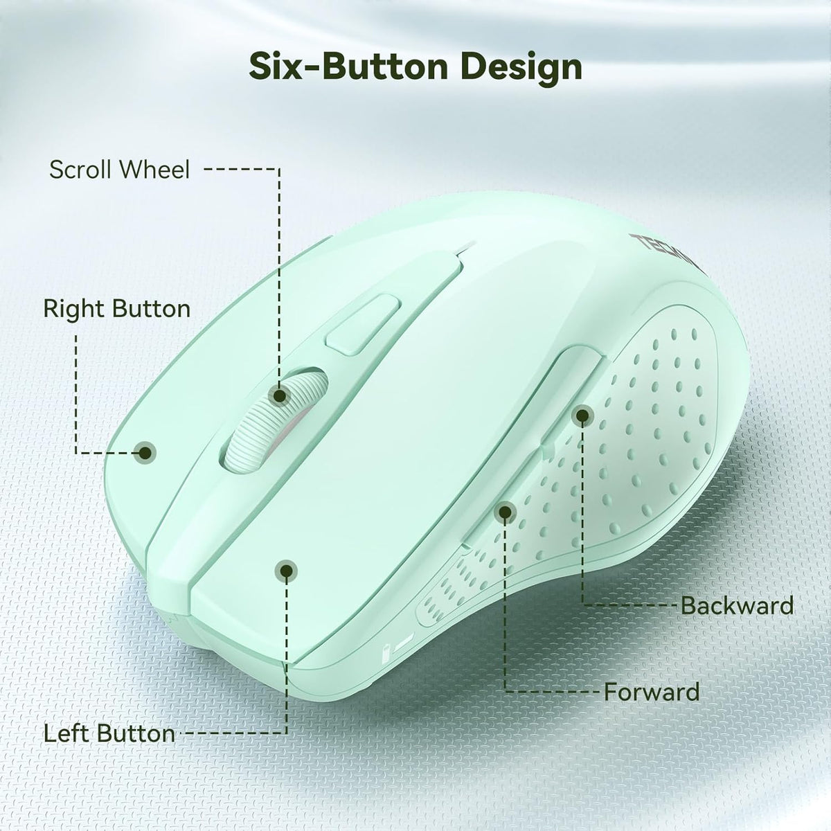 TECKNET Wireless Mouse, 2.4G Ergonomic Optical Mouse, Computer Mouse for Laptop, PC, Computer, Chromebook, Notebook, 6 Buttons, 24 Months Battery Life, 4000 DPI, 6 Adjustment Levels