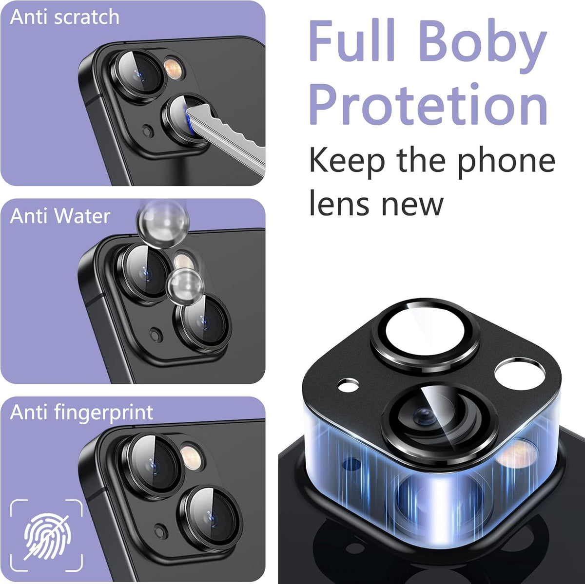 2 Pack Camera Lens Protector for iPhone 15 / iPhone 15 Plus,[Not Easy to Breakn ] AR Tempered Glass Strong Adsorption Metal Camera Cover Screen-black