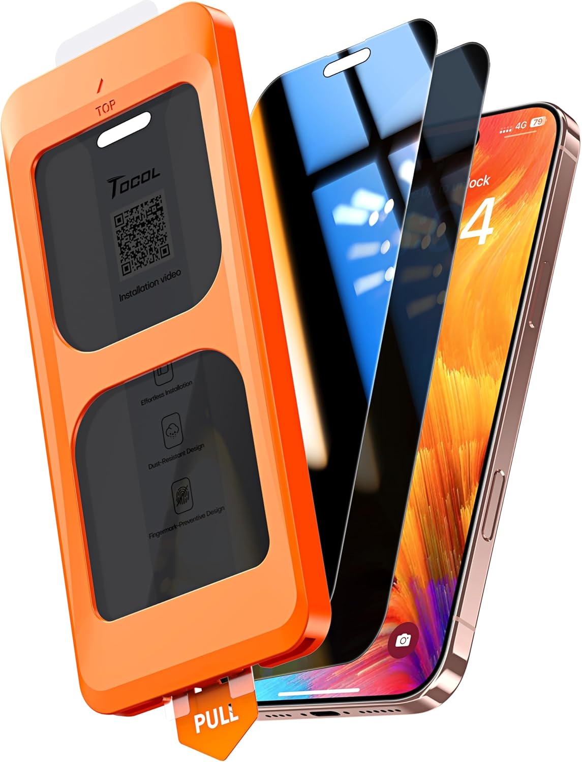 TOCOL for iPhone 16 Pro Privacy Screen Protector 6.3-Inch True 25°Anti Spy 9H+ Hardness Tempered Glass for Full Coverage Easy Installation 2 Pack