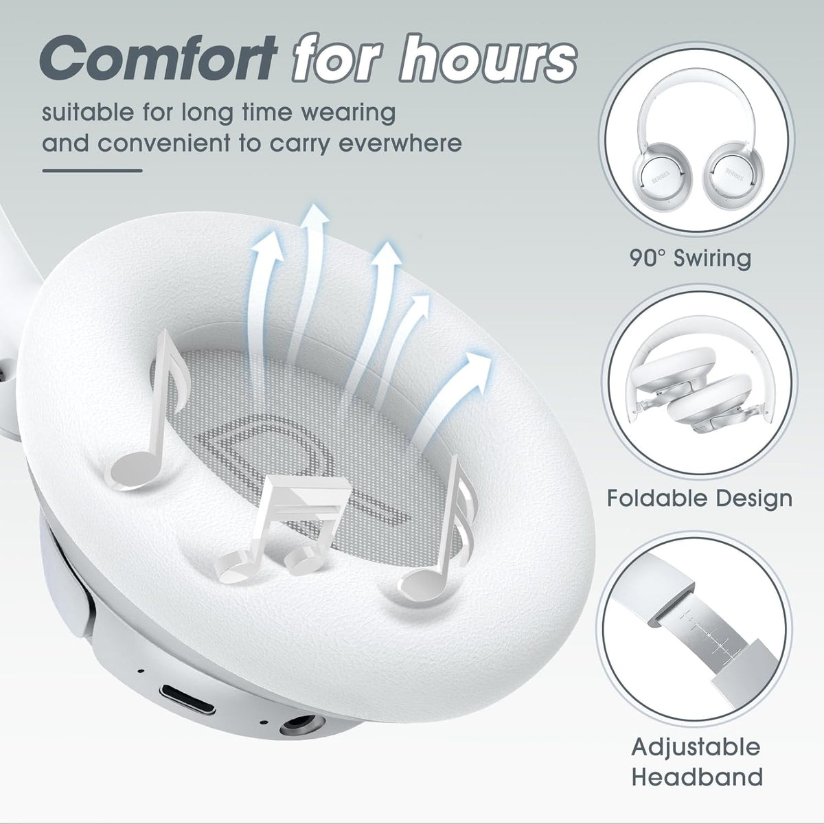 BERIBES Upgraded Hybrid Active Noise Cancelling Wireless Headphones with Transparent Modes,70H Playtime Bluetooth Headphones Wireless with Mic, Deep Bass,3.5MM Cable,Soft-Earpads,Fast Charging-Silver