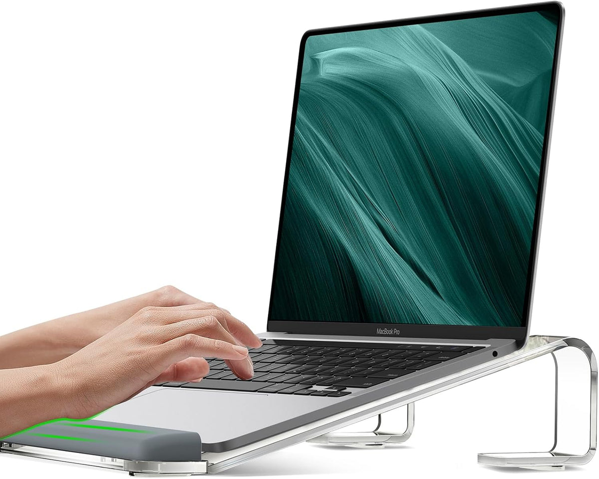 Clear Acrylic Laptop Stand for Desk, with Wrist Rest, Ergonomic Detachable Mount Compatible with 10-17'' All Laptops Such as MacBook Air Pro/HP/Dell/Lenovo