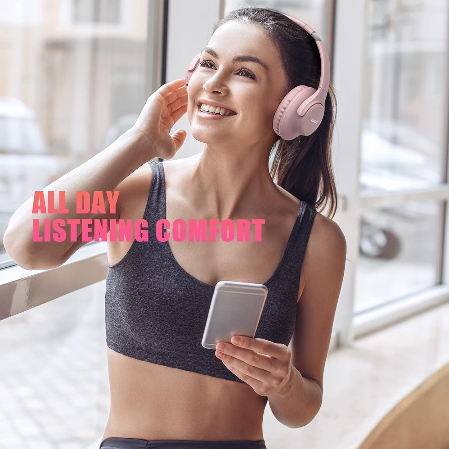 KVIDIO Bluetooth Headphones Over Ear, 65 Hours Playtime Wireless Headphones with Microphone, Foldable Lightweight Headset with Bass and Stereo Sound Low Latency for Travel Work Cellphone