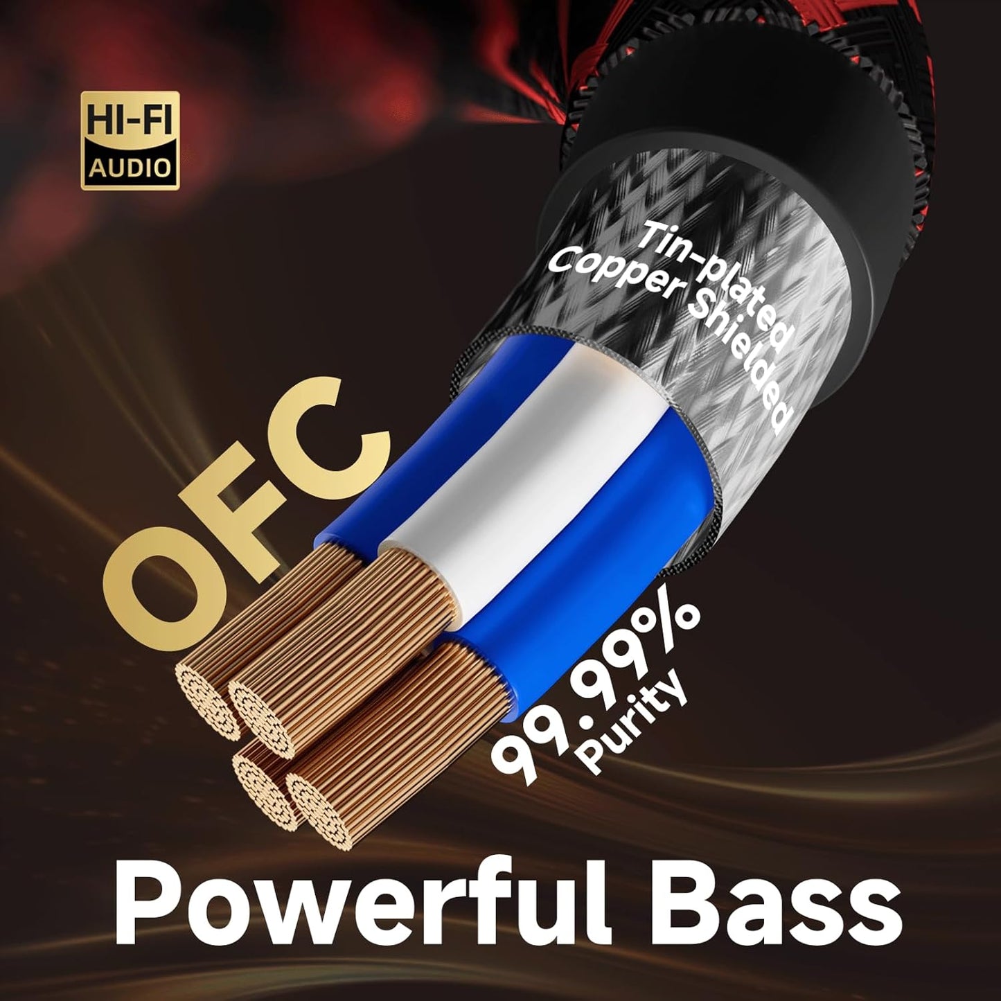 TODN HiFi RCA Cables, Audiophile 2 RCA Male to Male Shielded Audio Cable for Home Stereo Systems, Premium 4-Core Oxygen-Free Copper (4.9ft/1.5m, 1 Pair)
