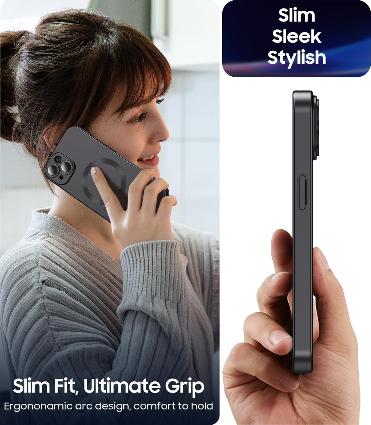 Magnetic for iPhone 14 Plus Case [Compatible with MagSafe][Built-in Camera Lens Protector] Slim Soft Silicone Bumper Shockproof Metallic Luster Phone Case (Black)