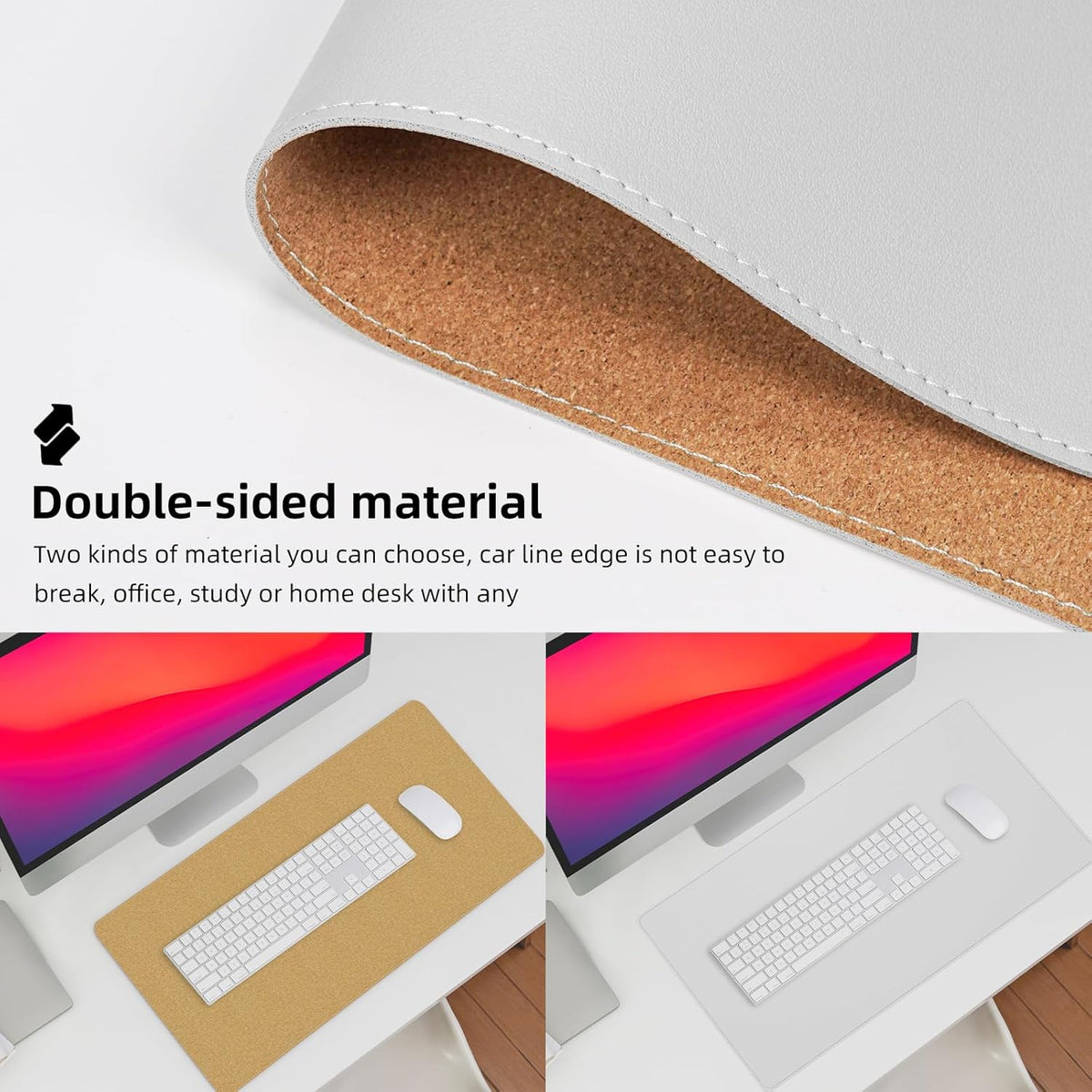 AFIING Dual-Sided Desk Pad, Natural Cork & PU Leather Mouse pad for Office and Home Work, Desk Protector Non-Slip, Waterproof, Easy Clean (Ivory White, 23.6" x 13.7")