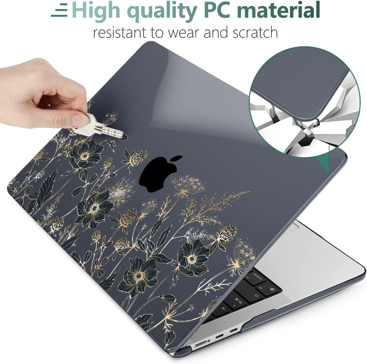 MEEgoodo Case for M4/M3/M2 MacBook Air 13.6 inch Case 2025 2024 2022, Fit Model A3240/A3113/A2681, Laptop Hard Shell with Keyboard Cover Compatible with MacBook Air 13 inch, Golden Flowers & Herbs