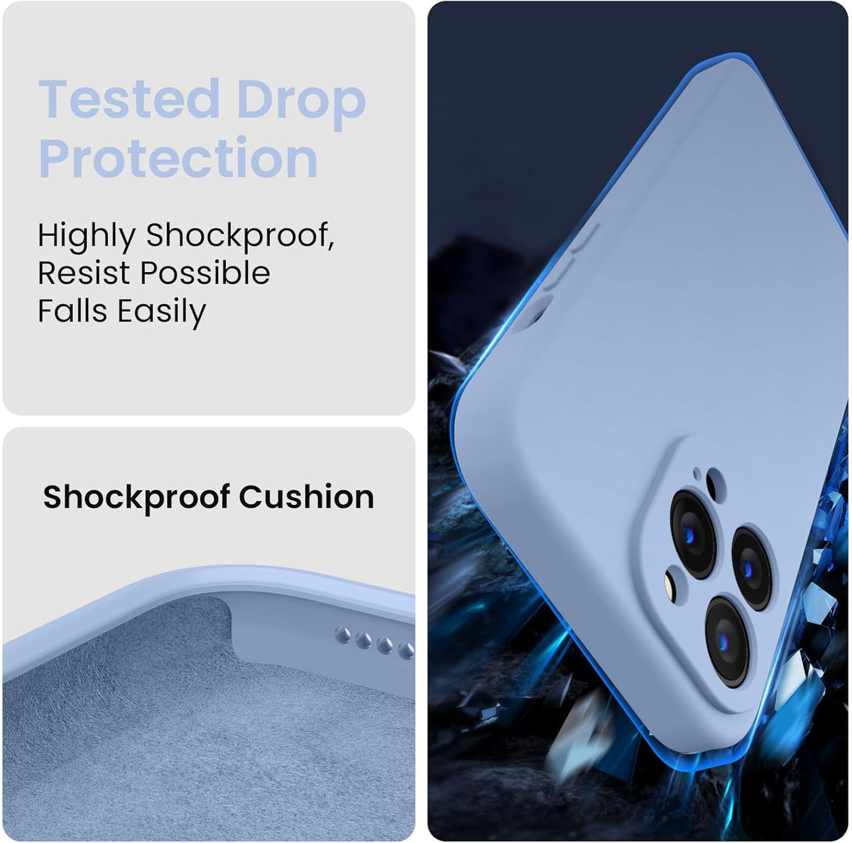 FireNova Designed for iPhone 13 Pro Max Case, Silicone [Camera Protection] Phone Case with [2 Screen Protectors], Soft Anti-Scratch Microfiber Lining Inside, 6.7 inch, Light Blue
