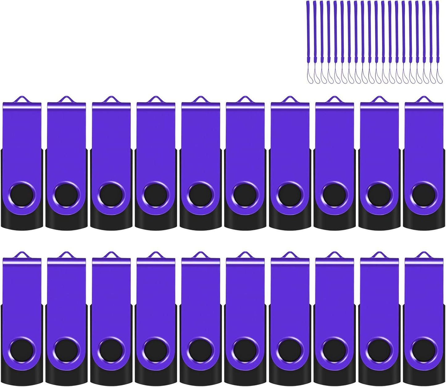 EASTBULL Flash Drive Bulk 8GB USB 20 Pack with Lanyards USB 2.0 Thumb Drive Bulk Memory Stick Swivel Pen Drive for Storage and Backup 8 GB 20 Pack, Purple